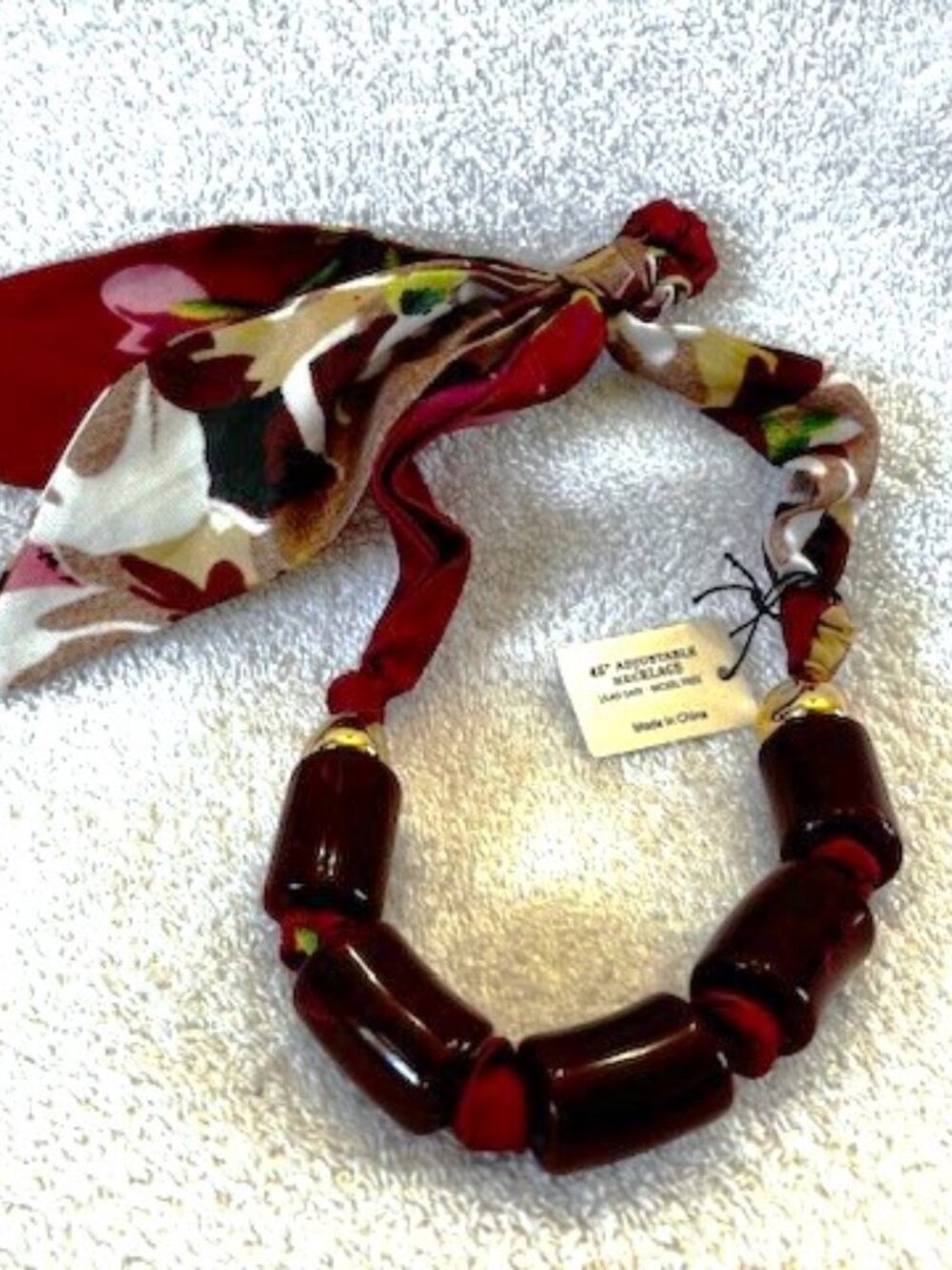 piper k floral scarf and deep burgundy red bead necklace NWT